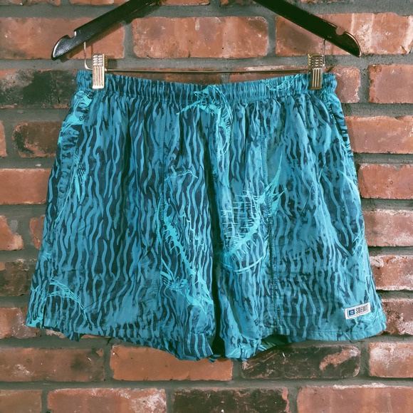 Sideout Other - Vintage Sideout Blue Marlin Print Swim Trunks Bathing Suit Retro 80s 90s Men's M